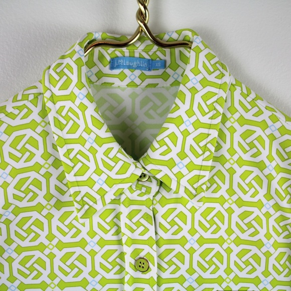 J. McLaughlin Monroe Catalina Cloth Button Up Green White Geometric Shirt XS - Picture 2 of 5